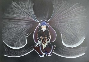 Dessin d'une fleur d'orchidée sur papier noir